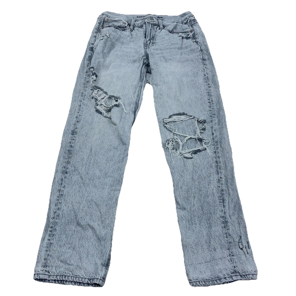 American‎ Eagle Jeans Women 6 90s Straight Mom Retro Gray Acid Wash Holes Ripped